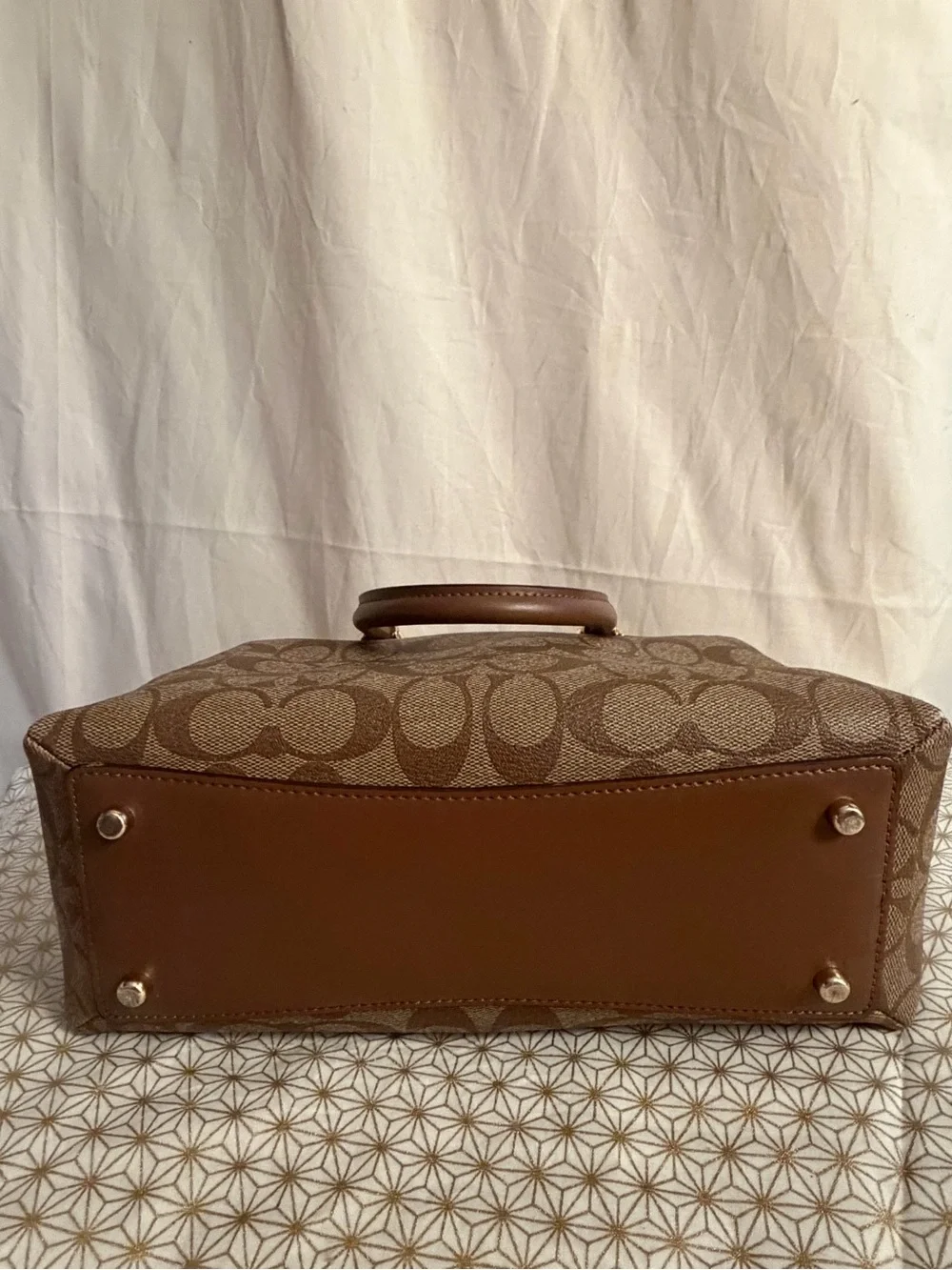 Coach Brown Signature Canvas Satchel with Leather Trim
